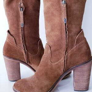 Over the knee cognac boots
